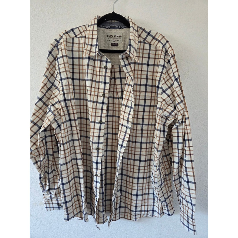 Cody James Mens Plaid Western Button Down Shirt 2XL Ivory Navy Tan CJSU24W67-IV